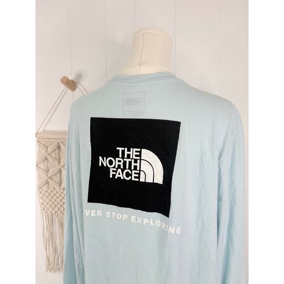 The North Face Womens Box Logo Long Sleeve Shirt XL NSE Light Blue Crewneck - Picture 7 of 9